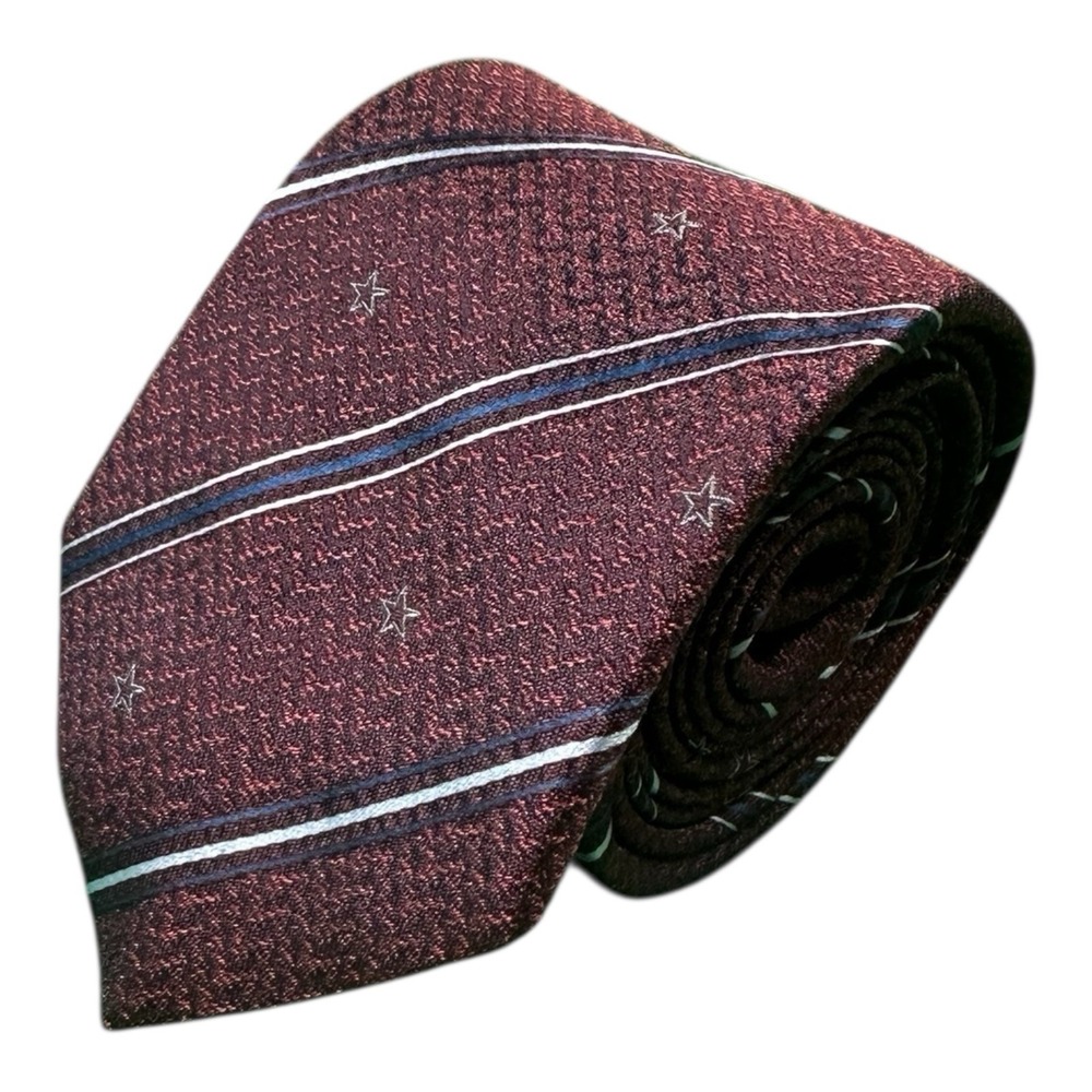 John Varvatos Red Striped Star AOP Silk Mens Tie 3 Inch Width Italy